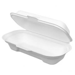 Genpak HF211 Hinged Compostable Hot Dog Container, 7.4"X3.8"X2", Fiber (Case of 400)