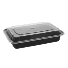 Pactiv NC868B Plastic To-Go PP Container w/ Lid, 28oz, Black w/ Clear Lid (Case of 150)