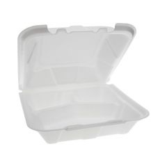 Pactiv YTD199030000 9"X9"X3" 3-Compartment Foam To-Container, White (Case of 150)