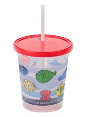 Fabri-Kal SC12C 12 oz Plastic Aquarium Kid Cups with Lid & Straw