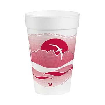Dart 16J16H Horizon Printed Cup, Foam, 16 oz, White/Red