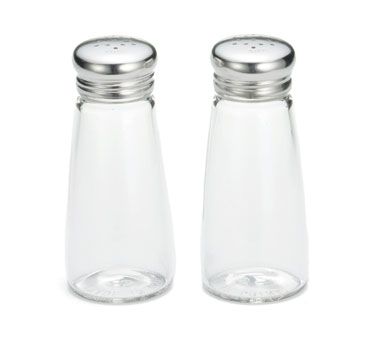 Tablecraft 1 Oz Round Glass Salt & Pepper Shakers with S/S Tops